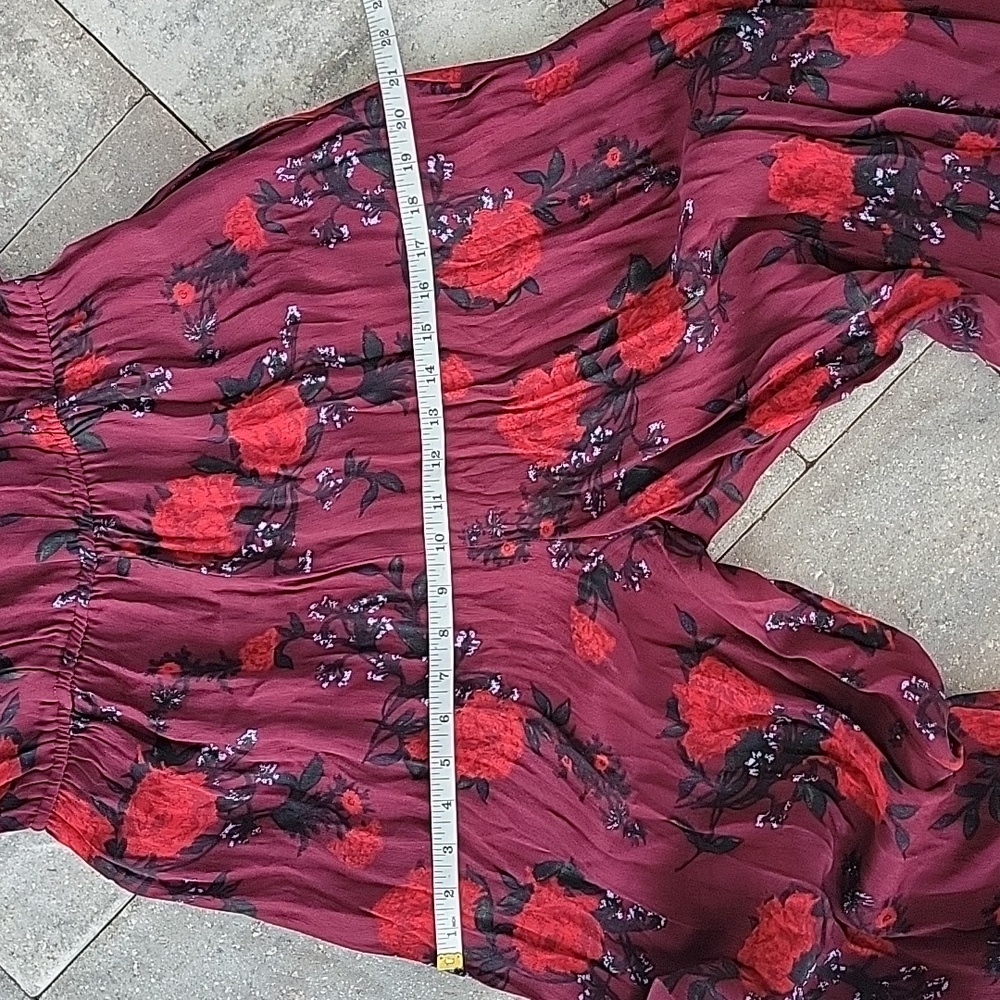 Band of Gypsies Morgan Wide Leg Floral Jumpsuit Burgundy with Roses Sz M - Picture 15 of 15